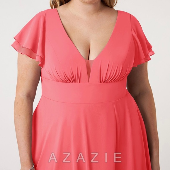 Azazie Watermelon Coral Bridesmaid Prom Long Dress Plus Size 20 - Picture 3 of 16